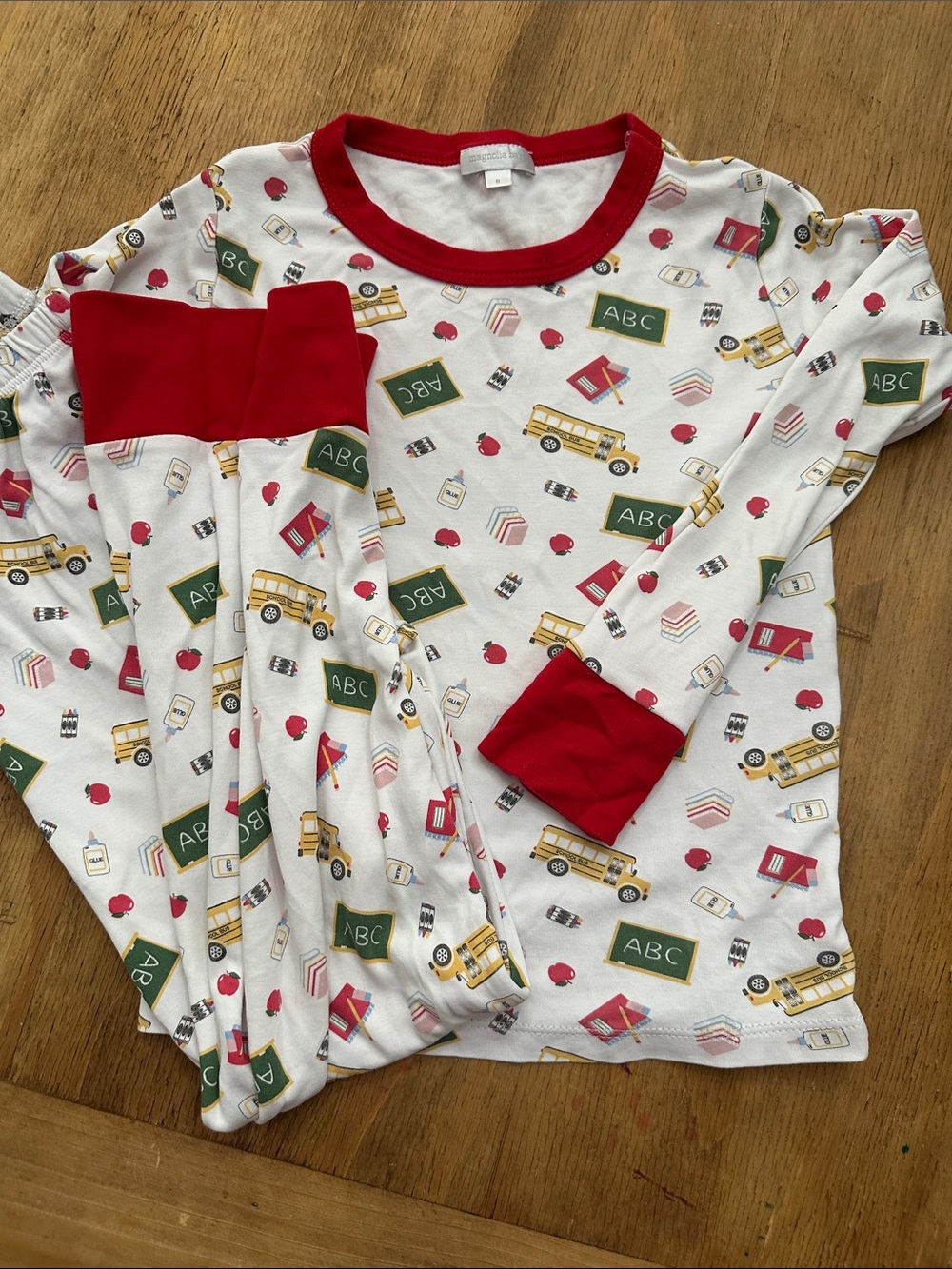 Magnolia Baby- Kids School Print Pajama Set with Red Trim- Size 8- Worn Once